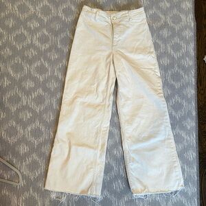 MNG Women's Denim Catherine Wide Leg Jeans Ivory Mid Rise 5-Pocket Frayed Size 6